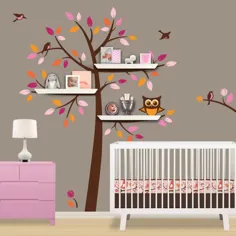 Shelving Tree Decal - رنگ های سفارشی را برای مجموعه قفسه های کتاب Tree Nursery Decal برای قفسه های شناور انتخاب کنید