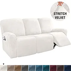 روتختی مبل مبل تکیه دار H.VERSAILTEX 8 پارچه مخملی روتختی تخت خواب دار برای 3 کاناپه روتختی مبل مبلی پوشش مبلمان فرم متناسب با سبک سفارشی قابل شستشو نرم (بزرگ ، سفید)