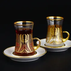 مجموعه چای ترکی Pasabahce 12 عدد Demre Gold برای شش نفر ، چای عربی ، لیوان چای عربی