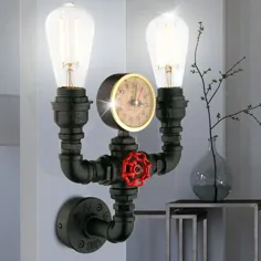 Retro Wand Lampe Wintergarten Beleuchtung Rohr Leitung Uhr Leuchte schwarz gold |  eBay