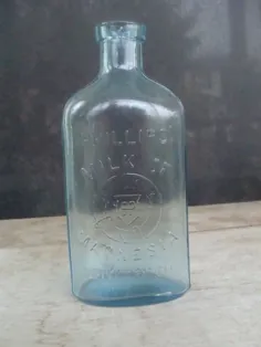 شیر عتیقه فیلیپس منگنیا منگنز شیشه ای برجسته با نقص حباب با بطری بالا Fo