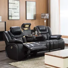 مبل راحتی صندلی سینمای خانگی صندلی راحتی صندلی مبل سینمایی تختخواب شو مبلی بخشی با هدست و ذخیره سازی قابل تنظیم ، میز تاشو ، میز AC / USB و جام