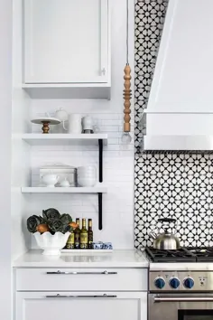 کاشی های آشپزخانه موزاییک سفید و سیاه - انتقالی - آشپزخانه