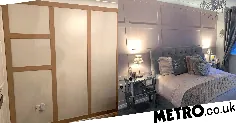 زن اتاق خواب خود را با تابلو صورتی DIY با قیمت 70 پوند تغییر شکل می دهد