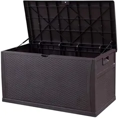 جعبه عرشه بزرگ SUNVIVI OUTDOOR ، جعبه ظرف ذخیره سازی پاسیو ، جعبه فضای باز رزین برای پاسیو 120 گالن (سیاه)