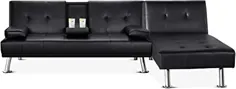مبل راحتی مبل YAHEETECH چرم مصنوعی بخش مبلمان اتاق نشیمن مجموعه مبلمان کاناپه Futon مبل تختخواب شو با صندلی تختخواب مشکی