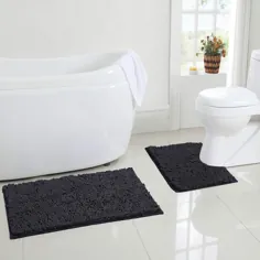 فرش حمام LuxUrux مجموعه حصیر حمام 2 تکه Chenille Luxury، فرش حمام ضد لغزش + مخمل توالت. 1 "فرش شگی Microfiber ، فوق العاده جاذب