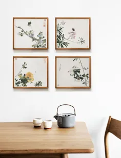 مجموعه 4 چاپ چاپ چینی تزئین دیوار چینی Botanical |  اتسی