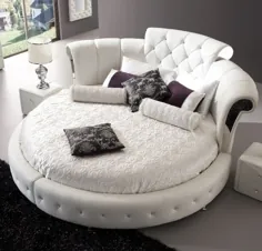 تخت خواب سبک رومانتیکا گرد چسترفیلد با چرم باند سفید |  مبلمان در مد