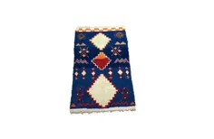 فرش آبی درب منزل مراکش ، فرش های 3x4 azilal berber Boho ، هدیه بی نظیر Morrocan ، فرش قدیمی مراکش بافته شده