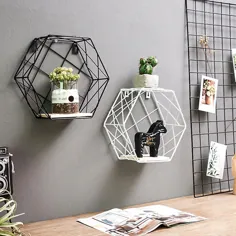 قفسه های تزئینی آهنی شش ضلعی شبکه قفسه دیواری ترکیبی آویز شکل هندسی لوازم تزئینی منزل - تزیینات دیوار - تزئین زندگی خانه خود