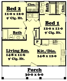طرح خانه 041-00026 - طرح کشور: 900 متر مربع ، 2 اتاق خواب ، 2 حمام