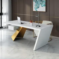 میز تحریر مدرن 63 و سفید و طلایی با یک کشو