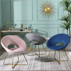 صندلی تاکلی روکش دار Slatina Grey Silky Velvet با پایه رنگ طلایی - Walmart.com
