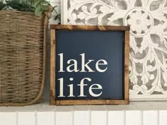 Lake Life Sign Lake Sign Wood Wood Lake Sign روستایی دریاچه علامت تزئین دریاچه دریاچه تابلوی خانه Wood Lake