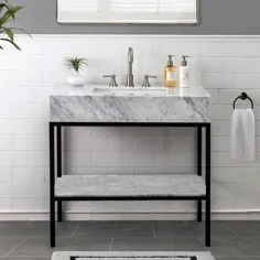 Sunjoy Loire White 36 اینچ W x 22.05 اینچ D x 35.83 اینچ. حمام غرور حمام با روکش مرمر و یک لگن تک