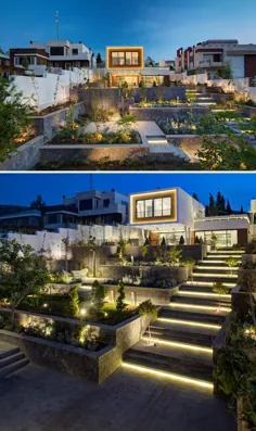 محوطه سازی تراس دار این خانه را با باغ های مختلف فراهم می کند