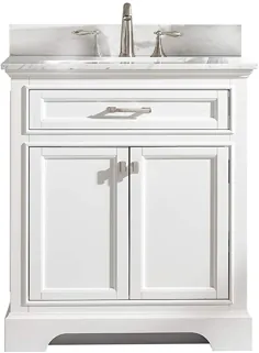 Design Element ML-30-WT Milano 30 "Single Bathroom Set White in White with Carrara Marble and Sink