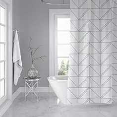 پرده حمام هندسی لوکس مدرن Horizon Home Essentials برای حمام (سفید و خاکستری)