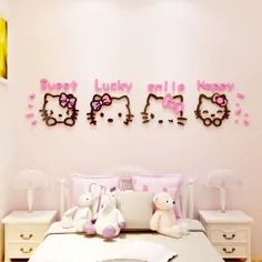 8.5 دلار آمریکا | برچسب کاغذ دیواری سه بعدی اکریلیک کارتونی Kitty Cat برچسب دیواری کودکان و نوجوانان دکوراسیون خانه برای اتاق نشیمن اتاق خواب 3D برچسب های Muur | برچسب های دیواری |  - AliExpress