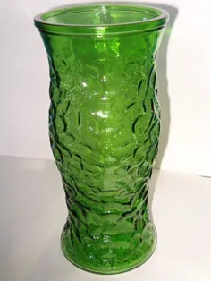 گلدان شیشه ای Forest Green Hoosier 4 9 75 in Tall Depression Glass Wide