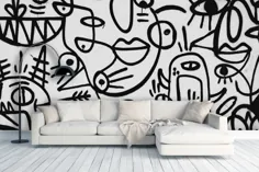 نقاشی دیواری دیواری هنری سیاه و سفید |  Walls4u