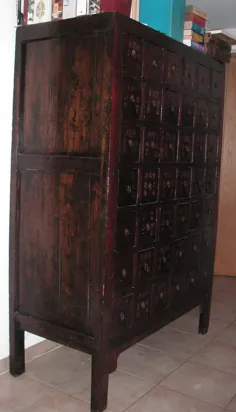 320. کابینت داروخانه چینی قرن نوزدهم - 42 کشو به نام |  Antique Vintage جدید