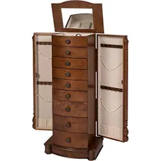 بهترین انتخاب محصولات Armoire Jewelry Cabinet Box Storage Chest گردنبند چوب گردو چوبی پایه دار