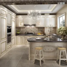 کابینت آشپزخانه آنتیک سفید طرح کابینت آشپزخانه چوب جامد گیلاس
