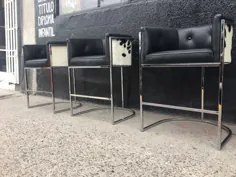 مجموعه ای از 3 عدد صندلی ضد زنگ Chrome Cantilever ضد چرم گاو و چرم مشکی