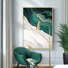 انتزاعی مدرن خطوط فویل طلا نقاشی های هنری بوم سبز برای پوسترهای اتاق خواب و چاپ