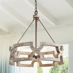 LNC Jolla 20 in. 3-Light Rustic Bronze Weatherhed Wood Luster Wood Farmhouse Candelabra Drum Pendant-A03564 - The Home Depot